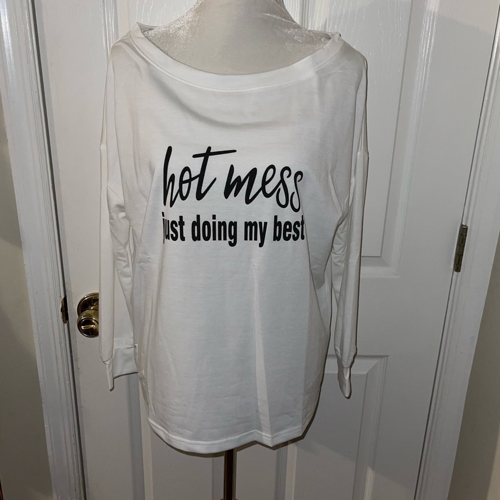 "HOT MESS JUST DOING MY BEST" PURE WHITE TOP - Picture 4 of 4
